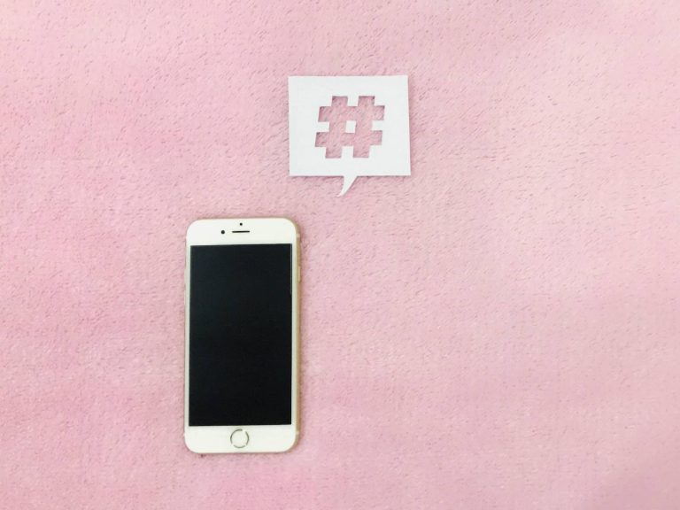 hashtags on pink background